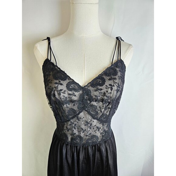 Vintage 60's Carters Du Pont Nylon Black Lace Maxi Slip Dress Size 34 Coquette - Picture 2 of 13